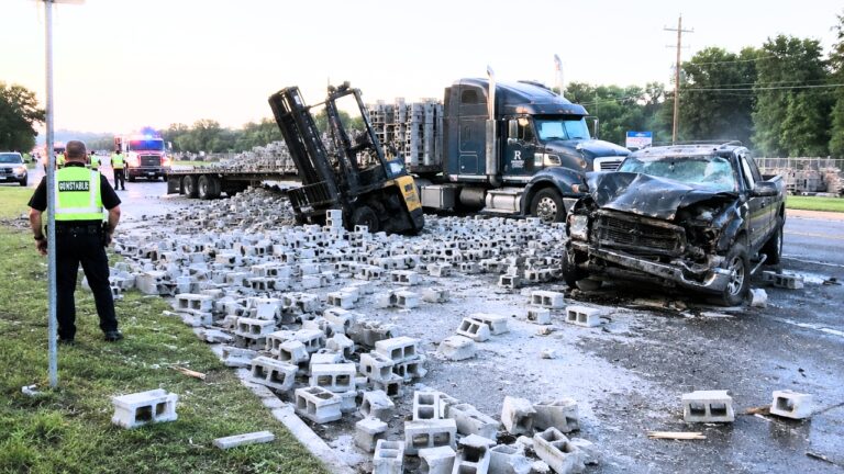18-Wheeler Crash Scatters Cinder Blocks Across Harris County Road During Morning Drive