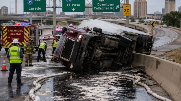 18-Wheeler Crash and Hazmat Spill Shut Down Busy San Antonio Ramp for Hours