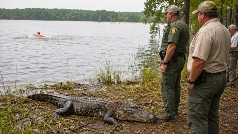 An alligator was found shot with an arrow near Lake Palestine — then the suspect tried to swim away